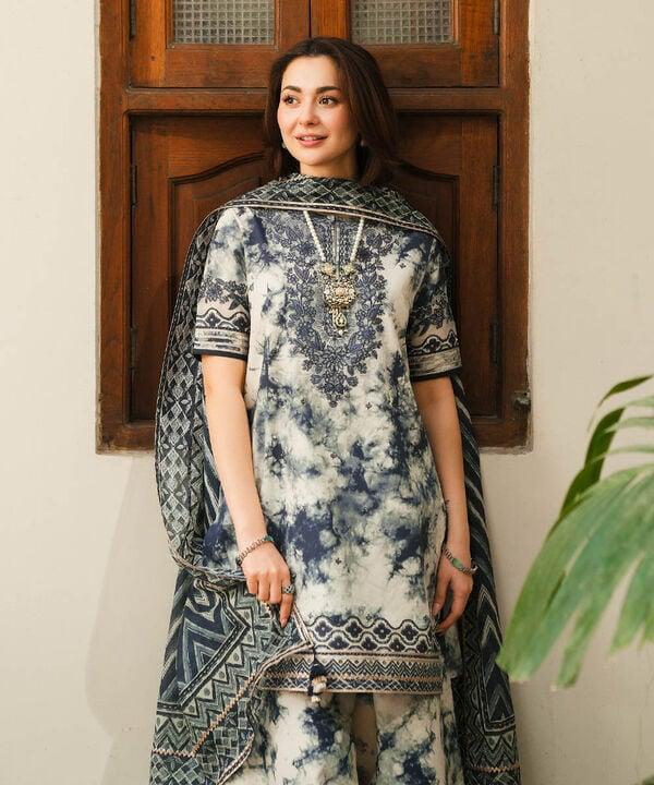 3PC-Printed Lawn Shirt With Voile Printed Dupatta-1542 -fashion