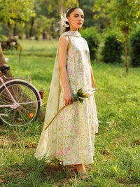 3PC-Printed Lawn Shirt With Voile Printed Dupatta-1547