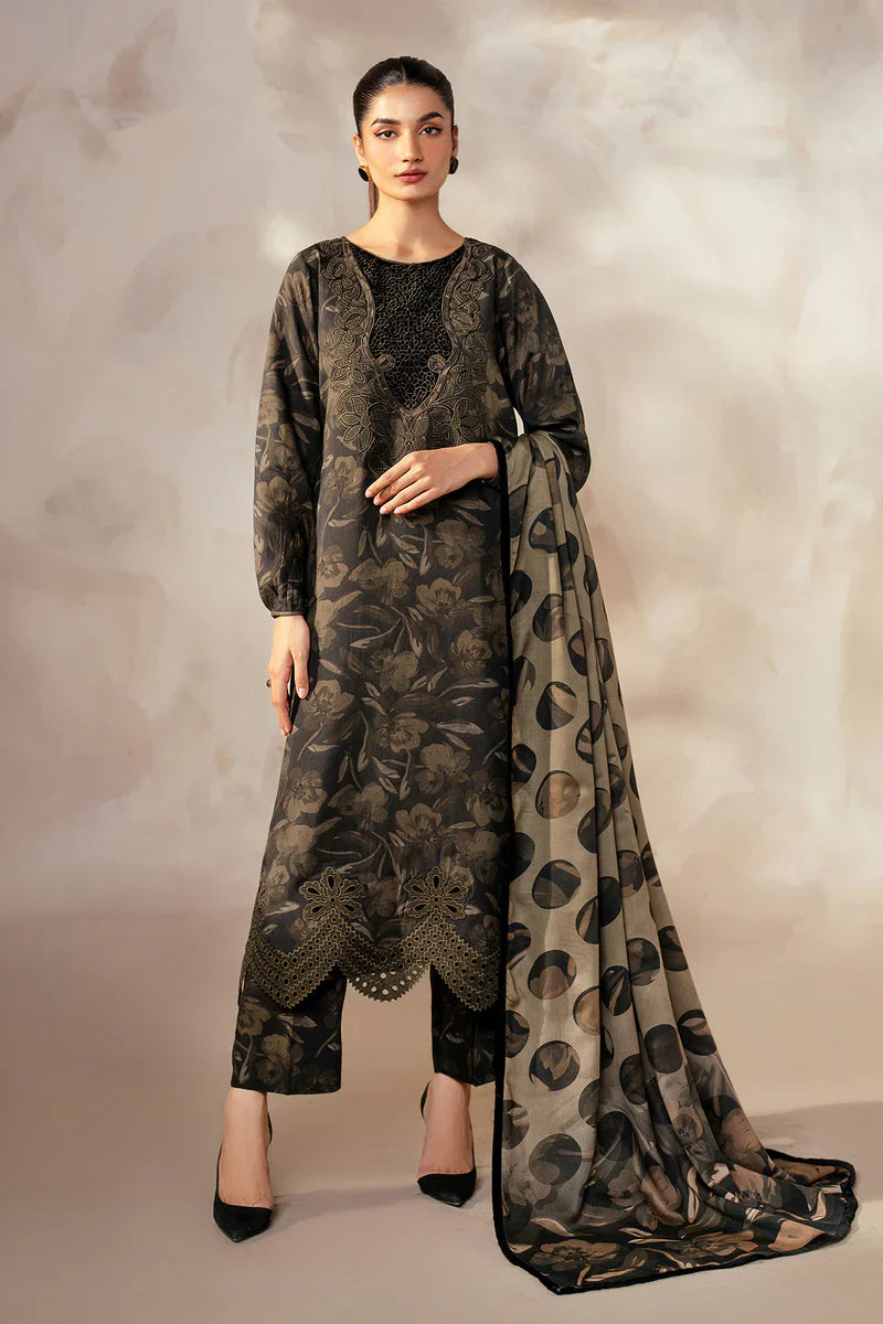 3PC-Printed Lawn Zarri Shirt With Voile Printed Dupatta-1519 -fashion