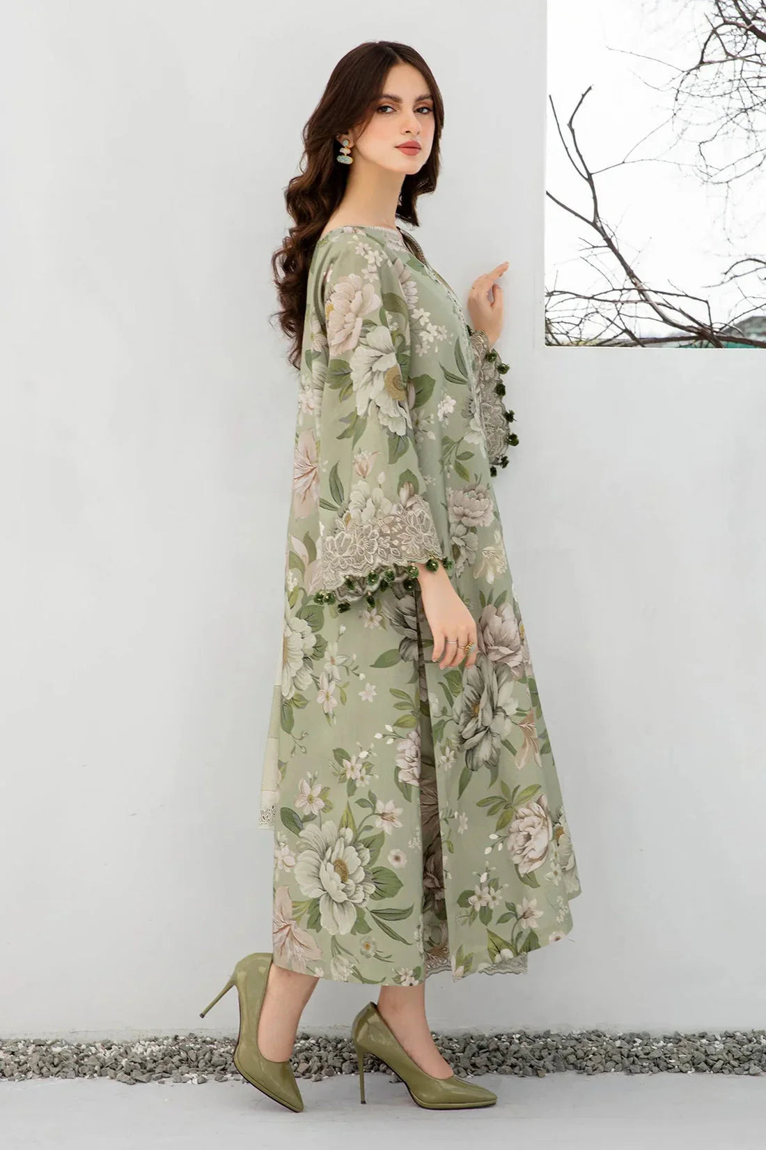 3PC Lawn Printed Shirt With Voile Printed Dupatta-1509 -fashion