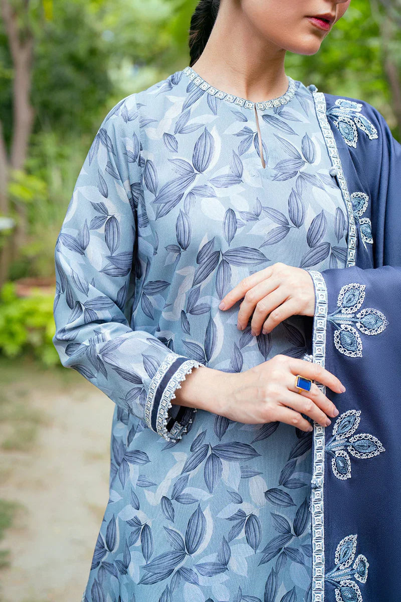 3PC-Printed Lawn Zarri Shirt With Voile Printed Dupatta-1527 -fashion