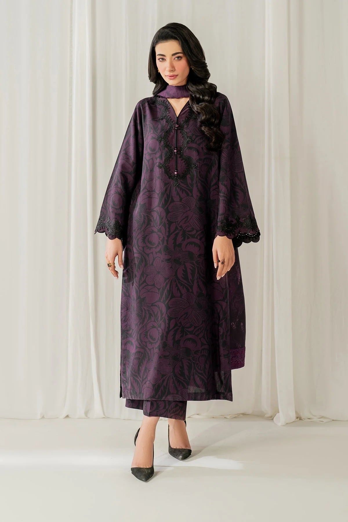 3PC-Printed Lawn Shirt With Voile Printed Dupatta-1550 -fashion