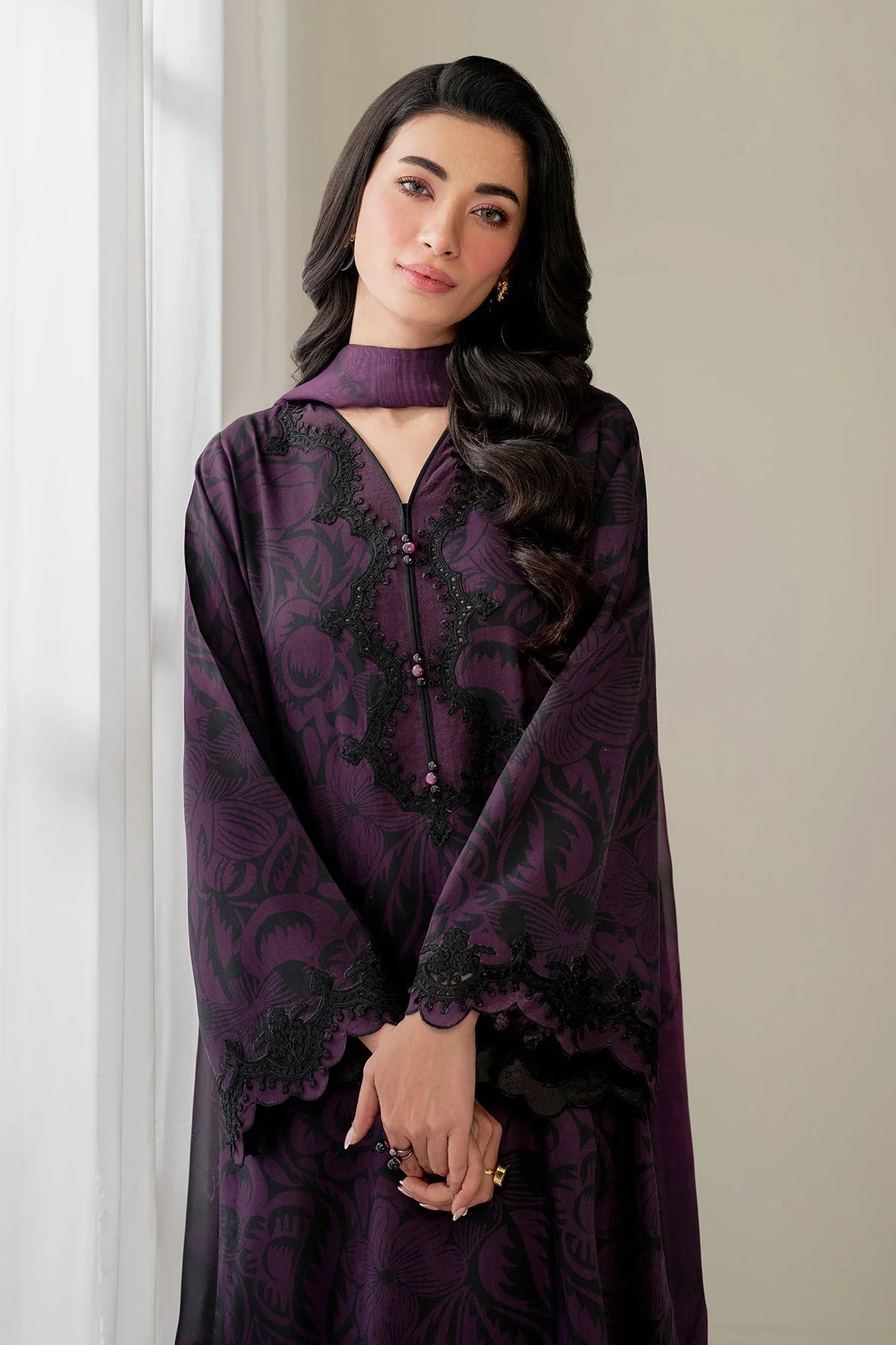 3PC-Printed Lawn Shirt With Voile Printed Dupatta-1550 -fashion