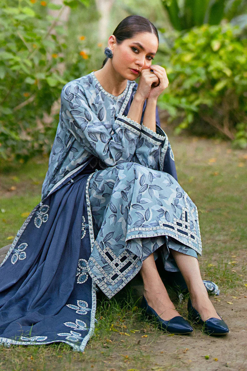 3PC-Printed Lawn Zarri Shirt With Voile Printed Dupatta-1527 -fashion