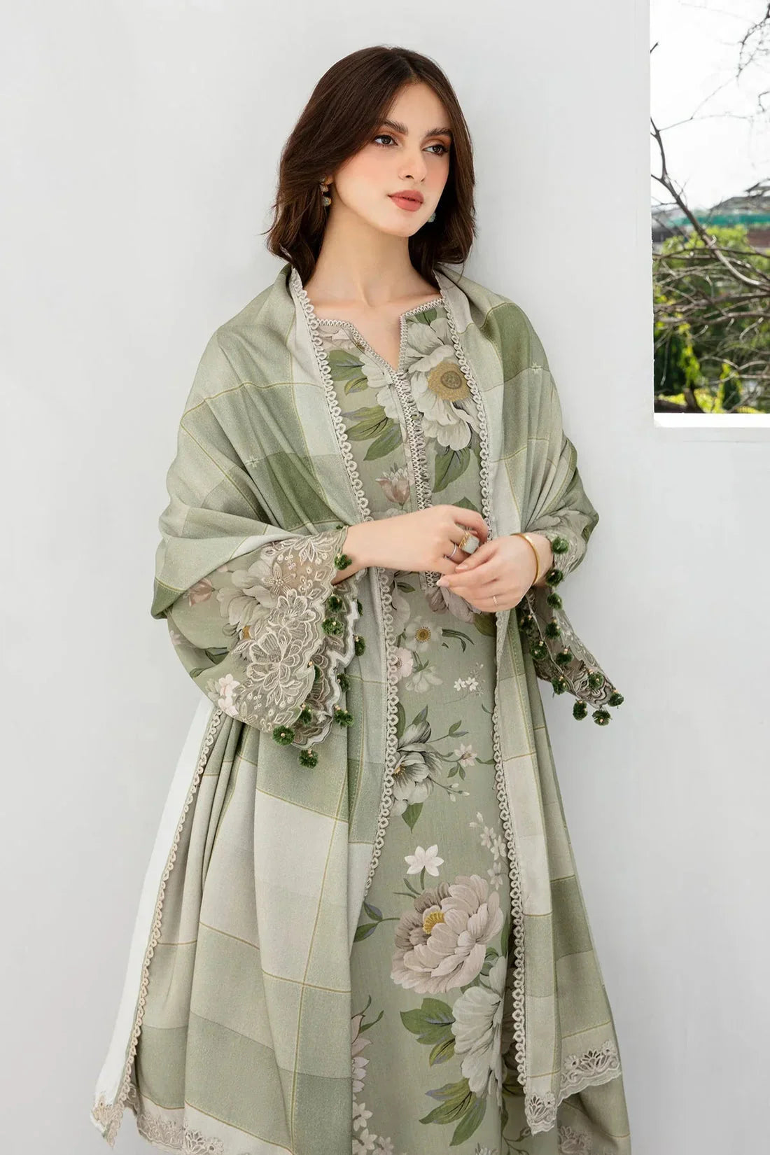 3PC Lawn Printed Shirt With Voile Printed Dupatta-1509 -fashion