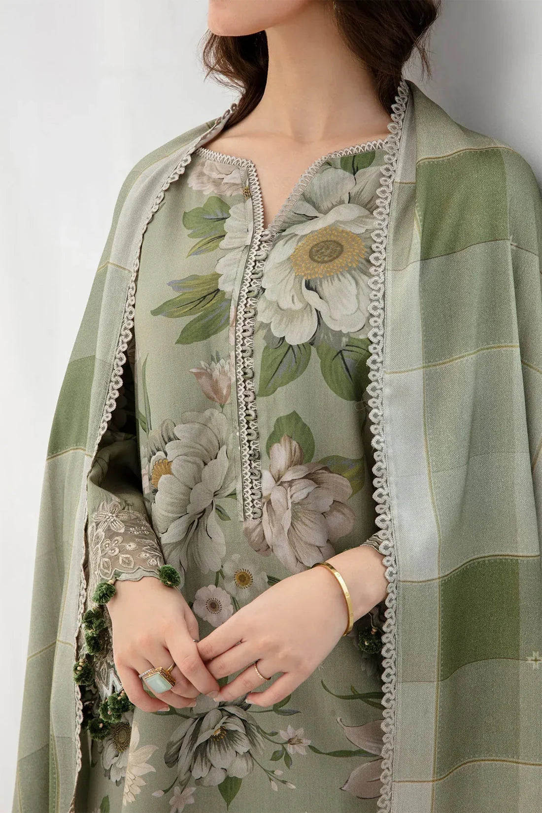 3PC Lawn Printed Shirt With Voile Printed Dupatta-1509 -fashion