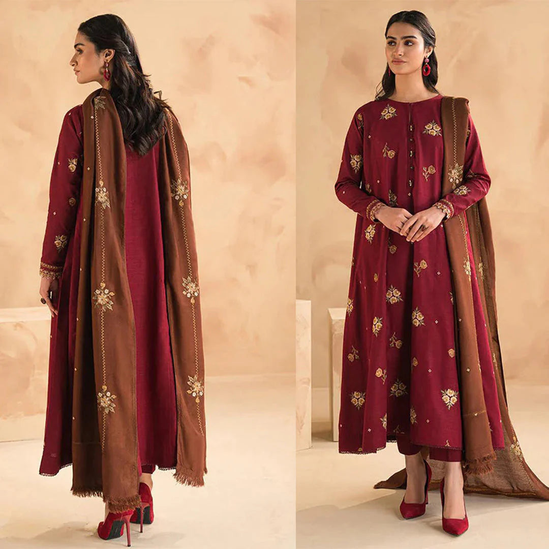 Lawn 3PC Embroidered With Lawn Embroidered Dupatta-1030 -fashion