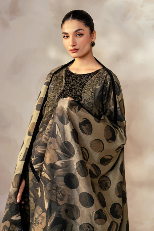 3PC-Printed Lawn Zarri Shirt With Voile Printed Dupatta-1519 -fashion