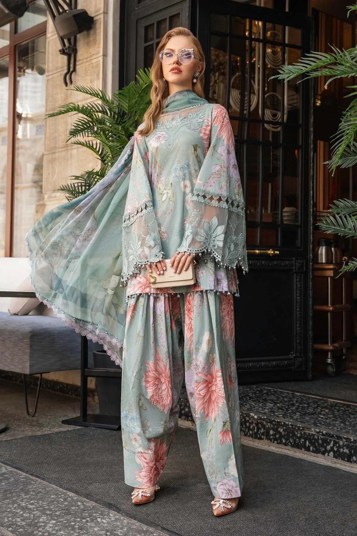 3PC-Printed Lawn Zarri Shirt With Voile Printed Dupatta-1520 -fashion