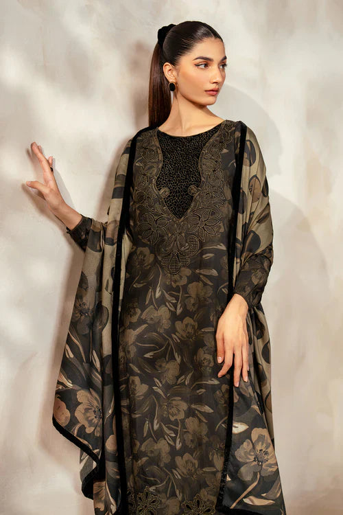 3PC-Printed Lawn Zarri Shirt With Voile Printed Dupatta-1519 -fashion