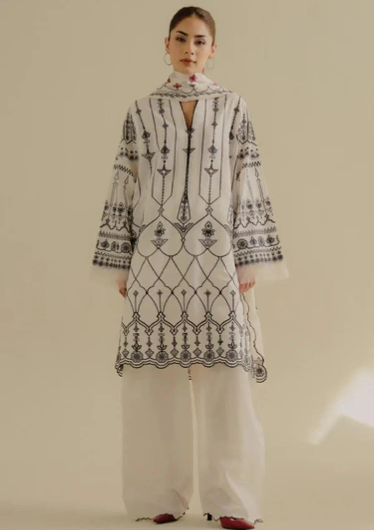 Lawn-3PC Embroidered Shirt with Digital Printed Jacquard Dupatta- 1383 -fashion