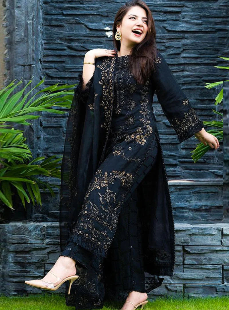 Lawn 3PC Embroidered Shirt with Organza Embroidered Dupatta- 1020 -fashion