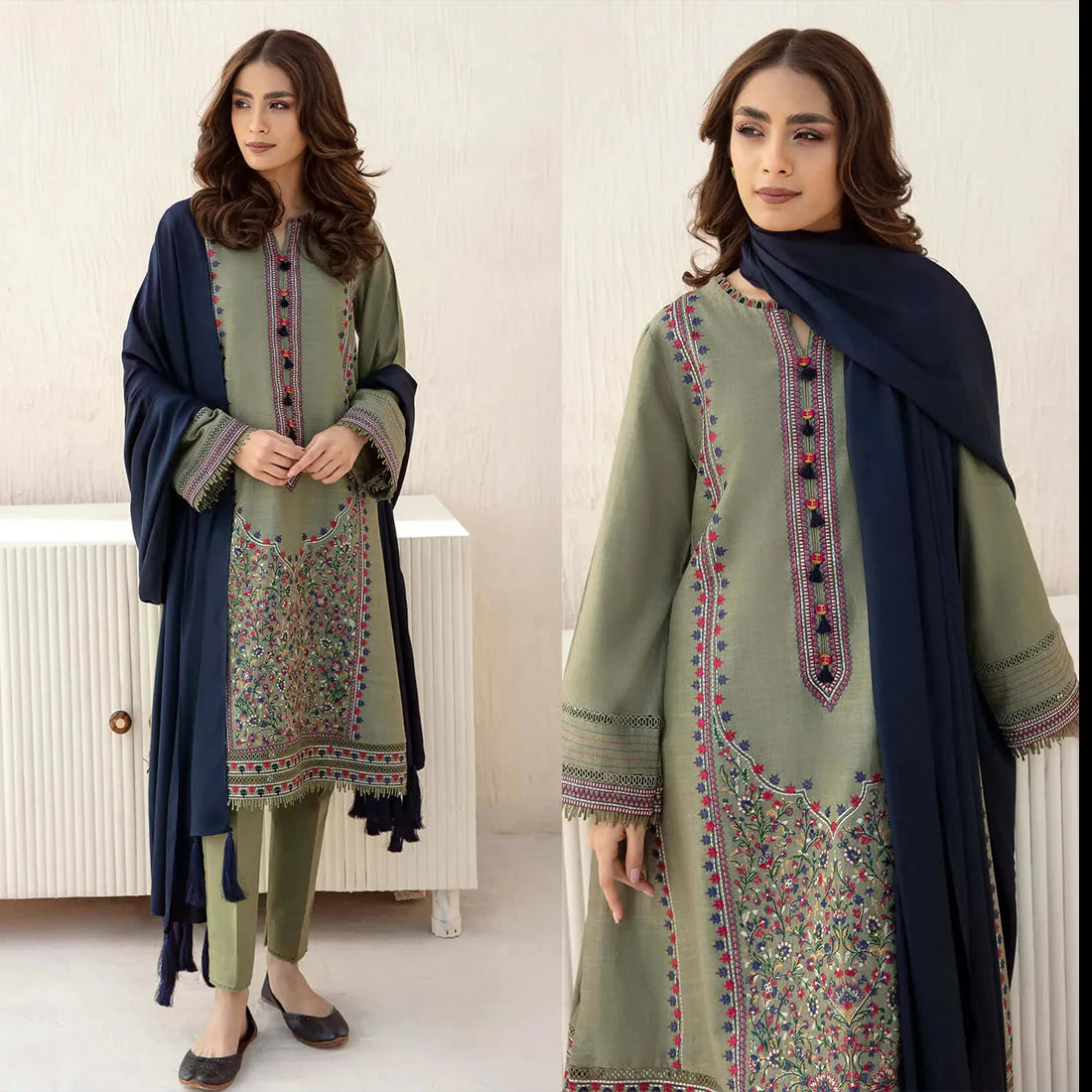 Lawn-3PC Embroidered With Lawn Dupatta-1122 -fashion