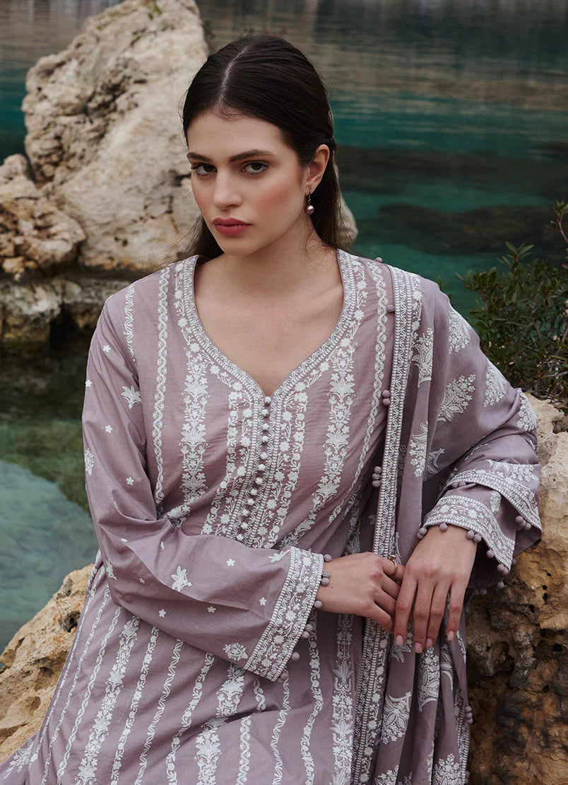 Lawn-3PC Embroidered Shirt with Organza Embroidered Dupatta-1370 -fashion