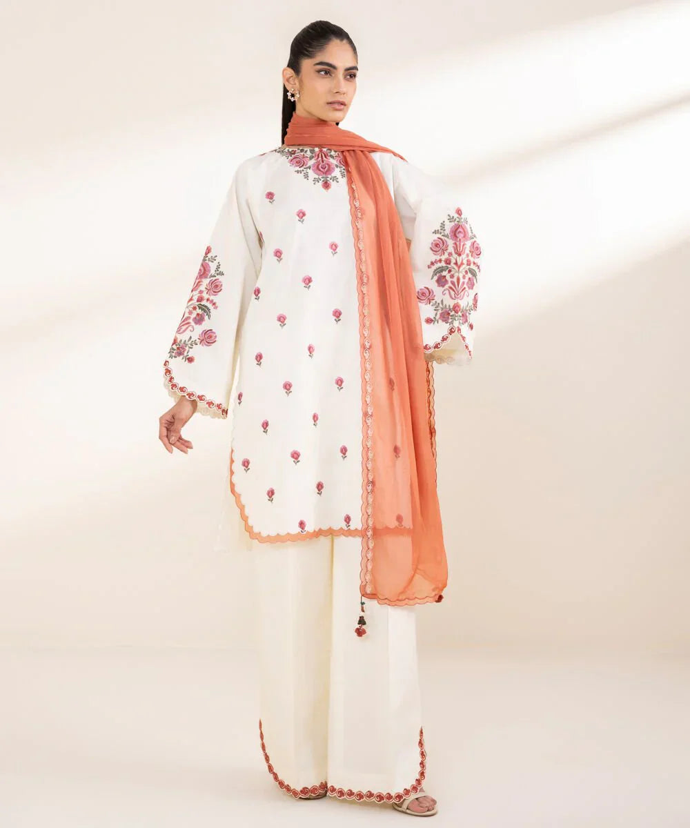 Lawn-3PC Embroidered Shirt with Chiffon Dupatta- 1297 -fashion