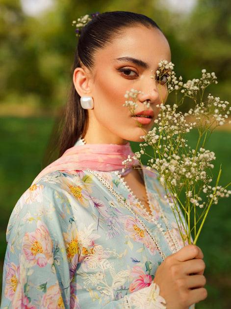 3PC-Printed Lawn Shirt With Voile Printed Dupatta-1548 -fashion