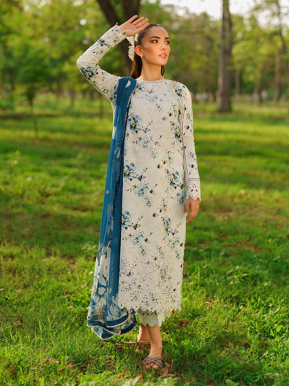 3PC-Printed Lawn Shirt With Voile Printed Dupatta-1546 -fashion