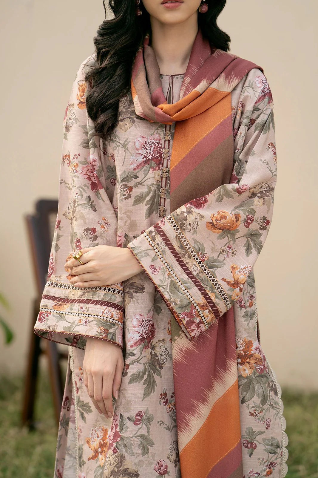 3PC Lawn Printed Shirt With Voile Printed Dupatta-1501 -fashion
