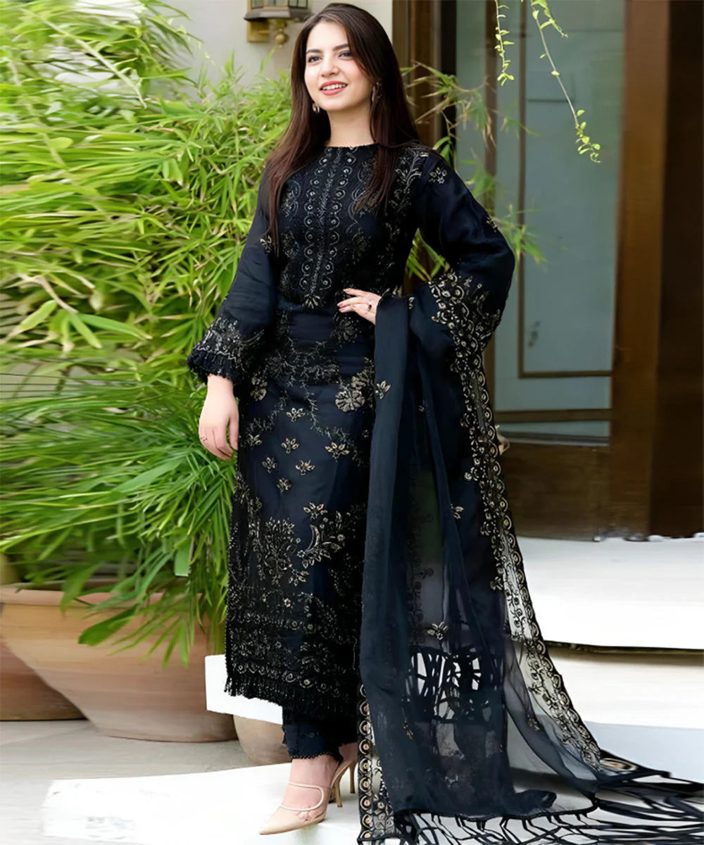 Lawn 3PC Embroidered Shirt with Organza Embroidered Dupatta- 1020 -fashion