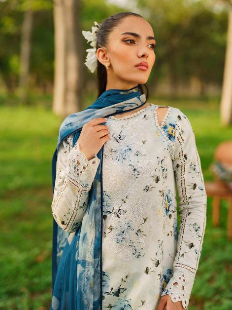 3PC-Printed Lawn Shirt With Voile Printed Dupatta-1546 -fashion