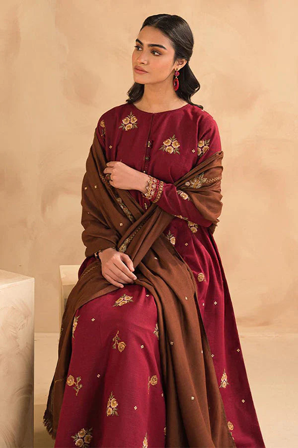 Lawn 3PC Embroidered With Lawn Embroidered Dupatta-1030 -fashion