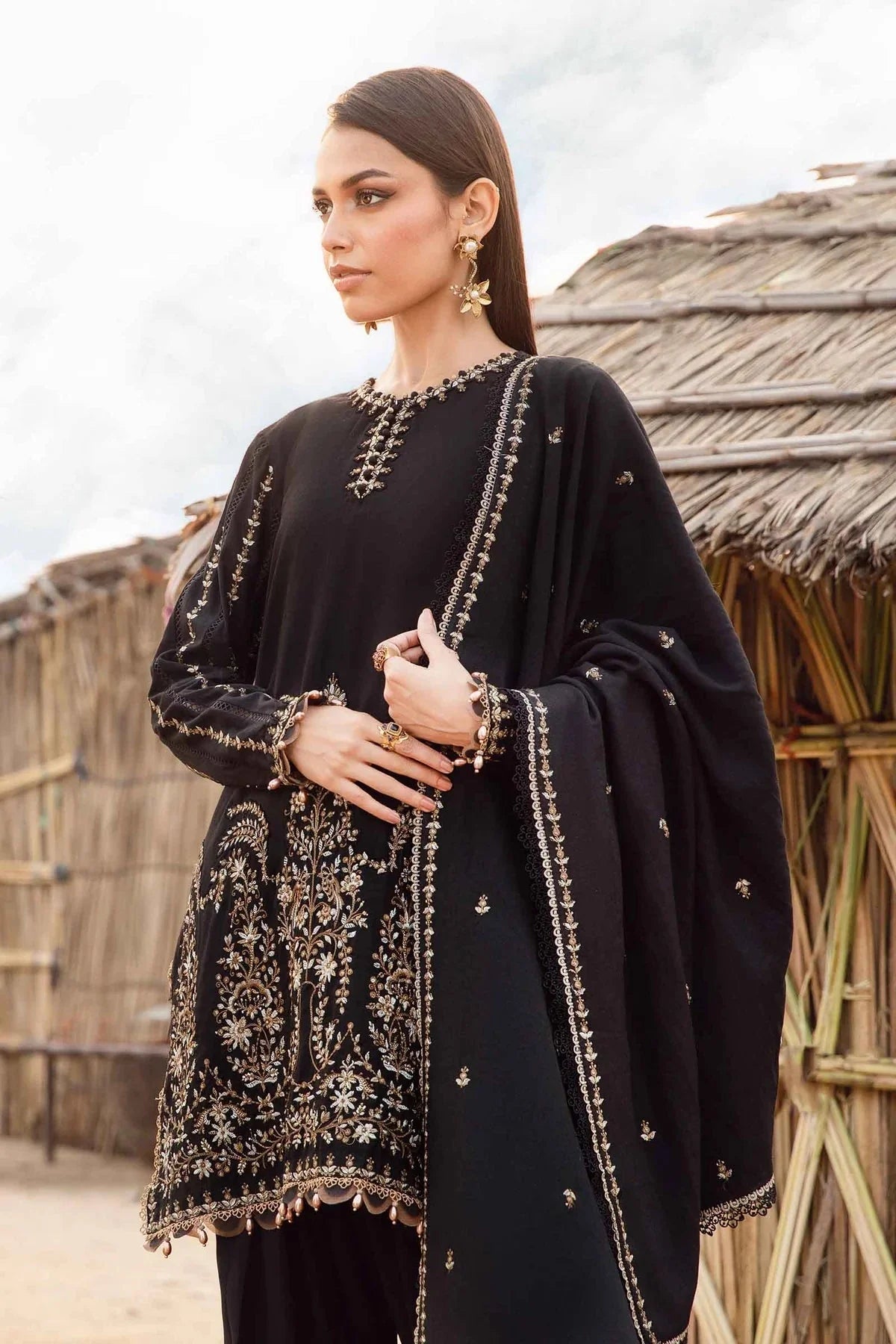 Lawn 3PC Embroidered Shirt with Embroidered Dupatta-1077 -fashion