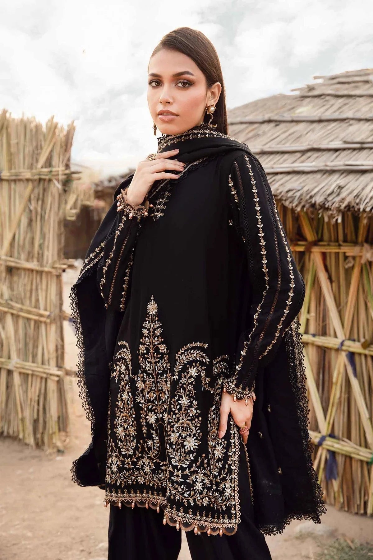 Lawn 3PC Embroidered Shirt with Embroidered Dupatta-1077 -fashion