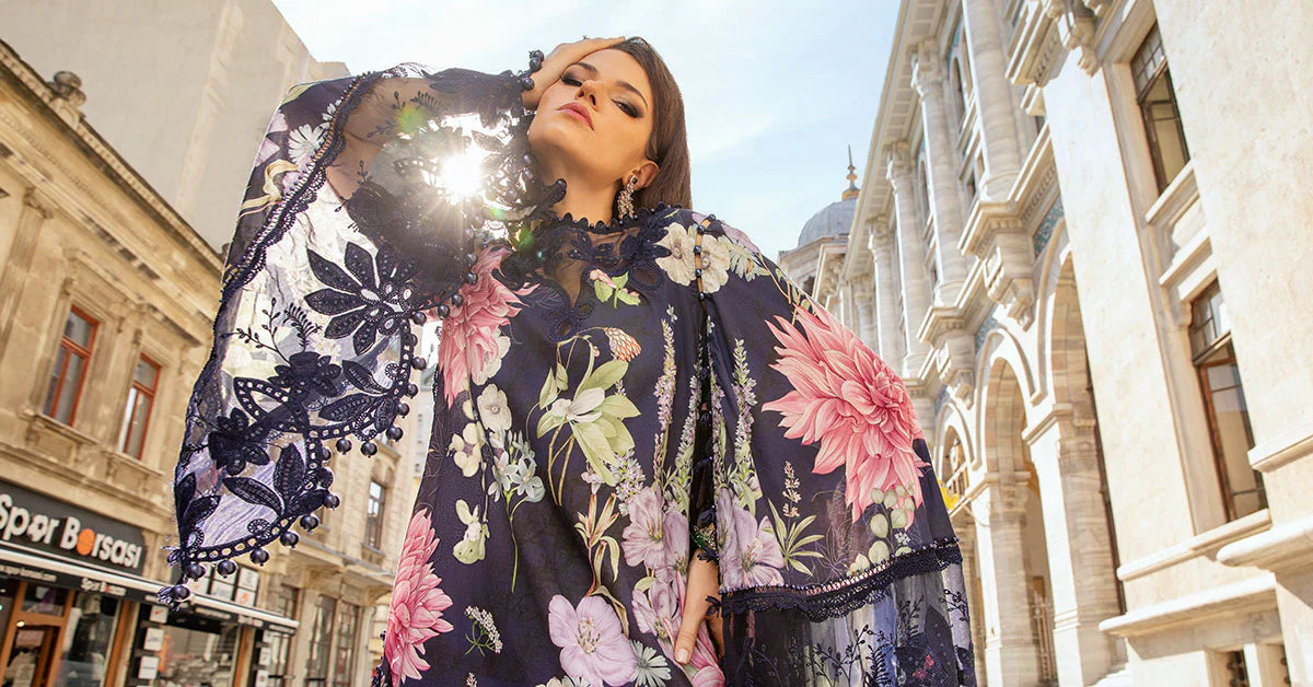 3PC-Printed Lawn Zarri Shirt With Voile Printed Dupatta-1524 -fashion