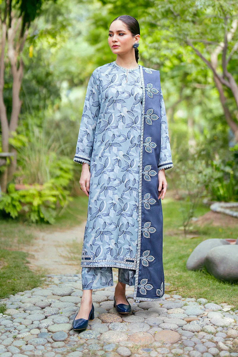 3PC-Printed Lawn Zarri Shirt With Voile Printed Dupatta-1527 -fashion