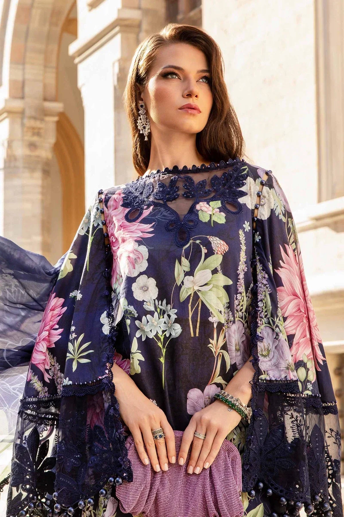 3PC-Printed Lawn Zarri Shirt With Voile Printed Dupatta-1524 -fashion