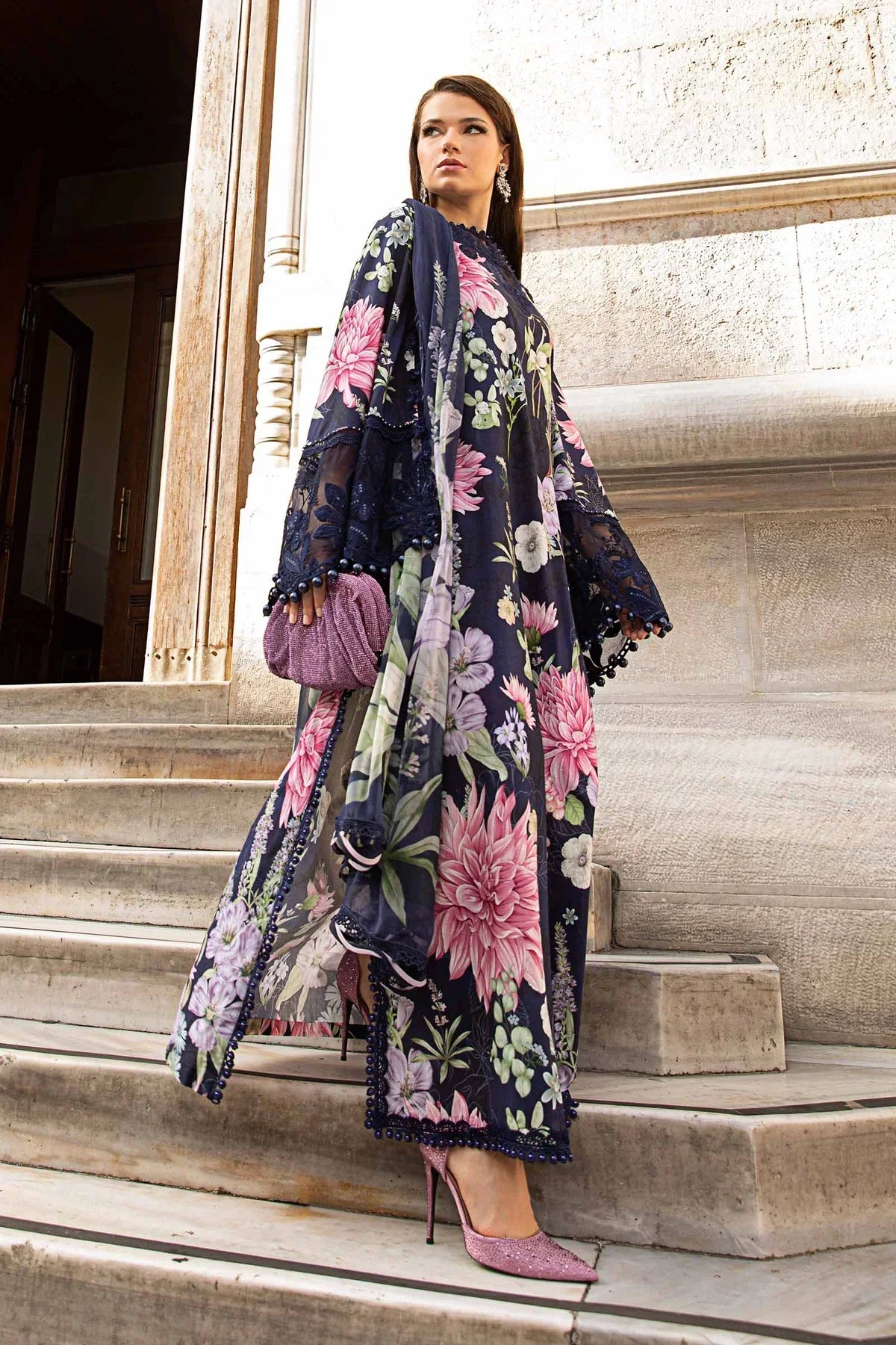 3PC-Printed Lawn Zarri Shirt With Voile Printed Dupatta-1524 -fashion