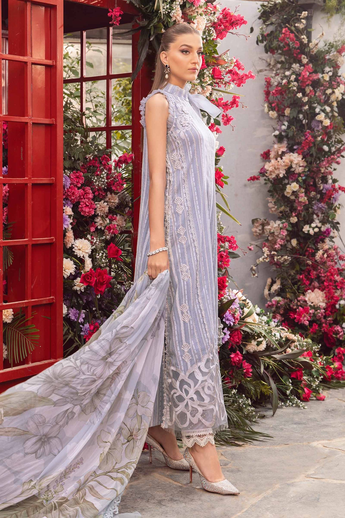 3PC-Printed Lawn Zarri Shirt With Voile Printed Dupatta-1529 -fashion