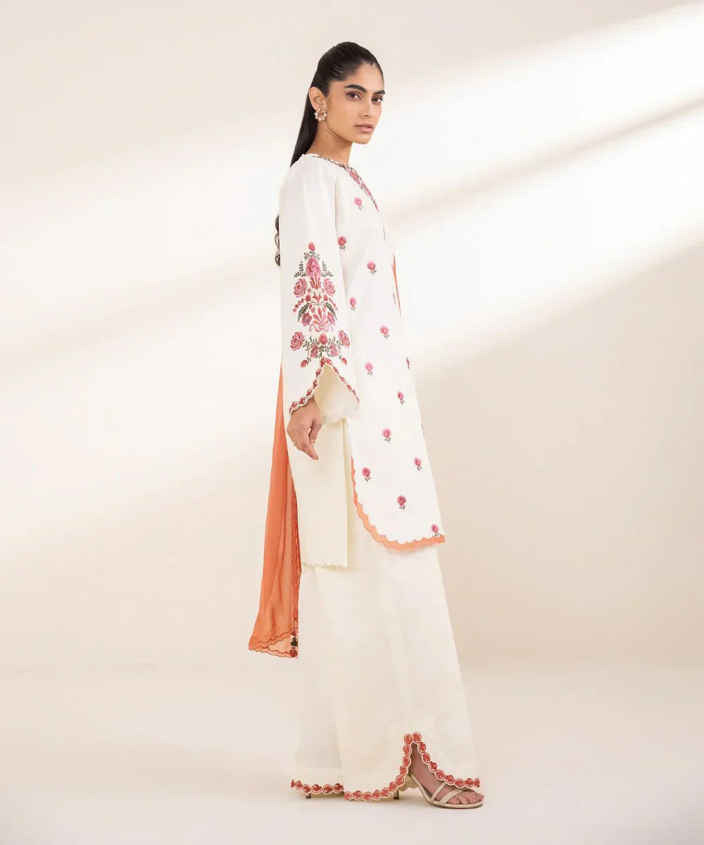 Lawn-3PC Embroidered Shirt with Chiffon Dupatta- 1297 -fashion