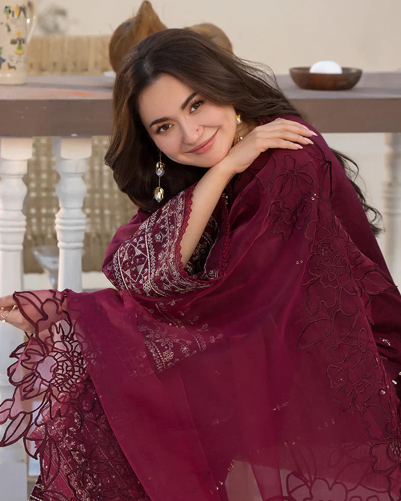 Lawn-3PC Embroidered Shirt with Organza Embroidered Dupatta- 1351 -fashion