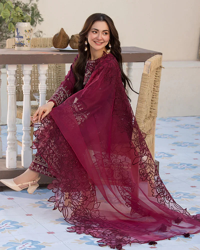 Lawn-3PC Embroidered Shirt with Organza Embroidered Dupatta- 1351 -fashion