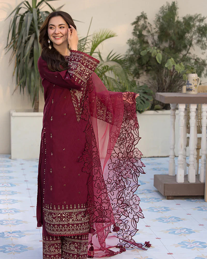 Lawn-3PC Embroidered Shirt with Organza Embroidered Dupatta- 1351 -fashion