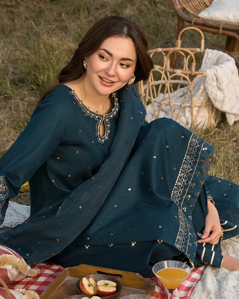 Lawn-3PC Embroidered Shirt with Organza Sequence Embroidered Dupatta- 1350 -fashion