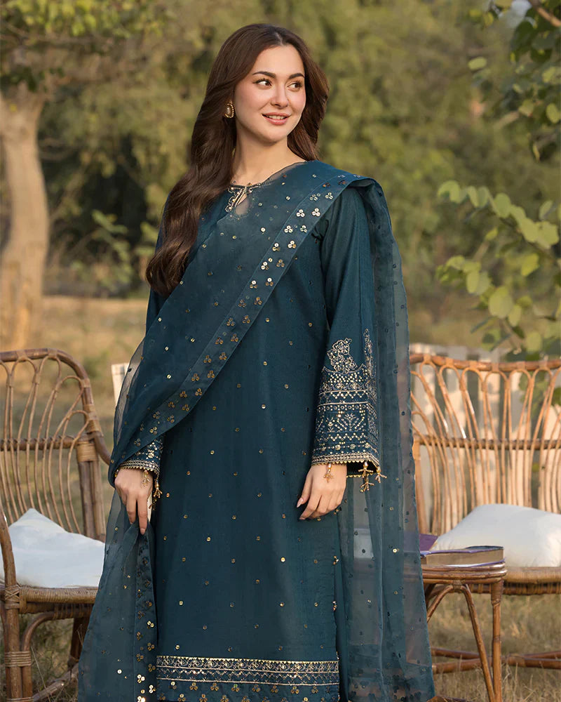 Lawn-3PC Embroidered Shirt with Organza Sequence Embroidered Dupatta- 1350 -fashion