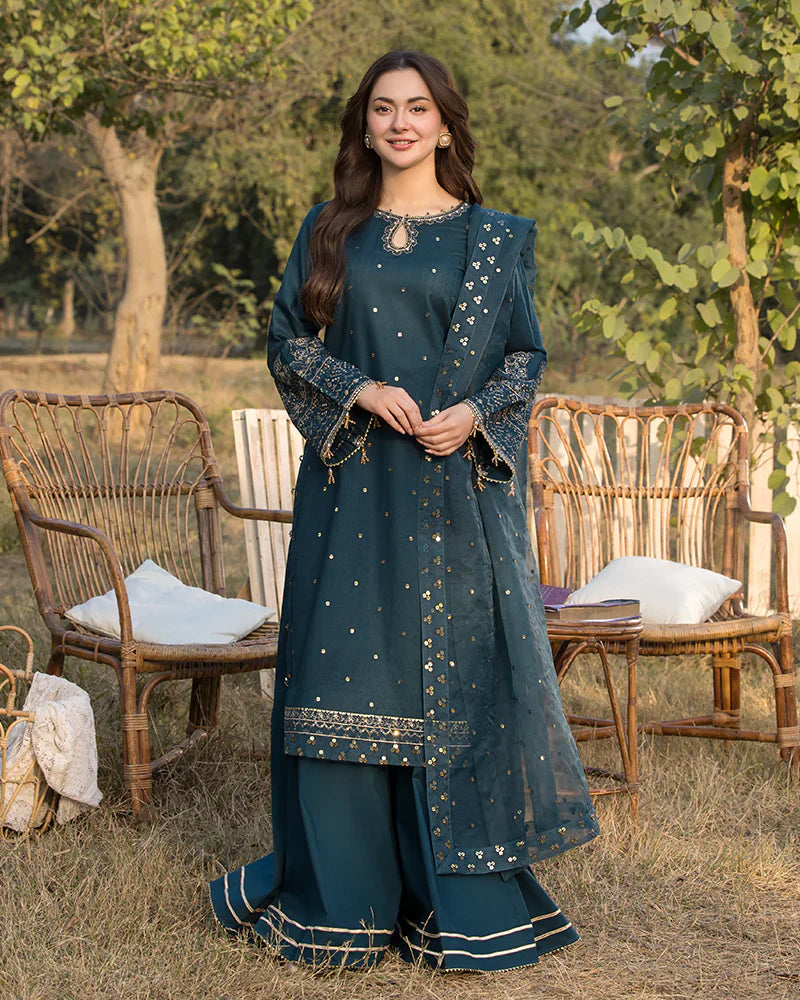 Lawn-3PC Embroidered Shirt with Organza Sequence Embroidered Dupatta- 1350 -fashion