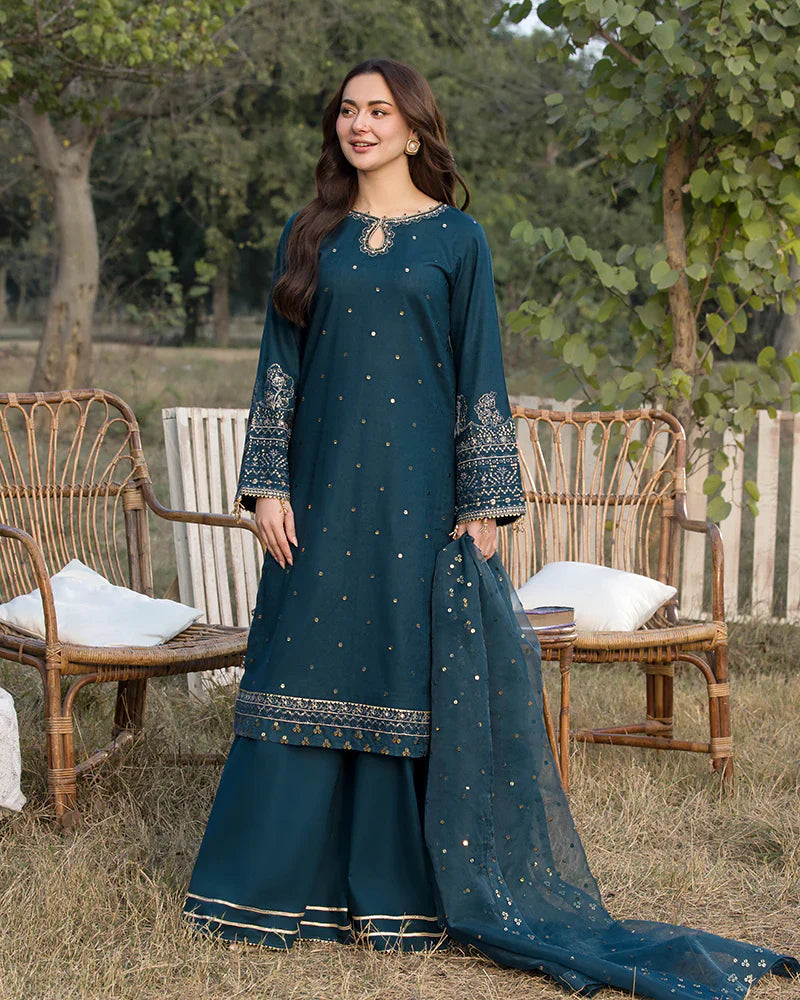 Lawn-3PC Embroidered Shirt with Organza Sequence Embroidered Dupatta- 1350 -fashion