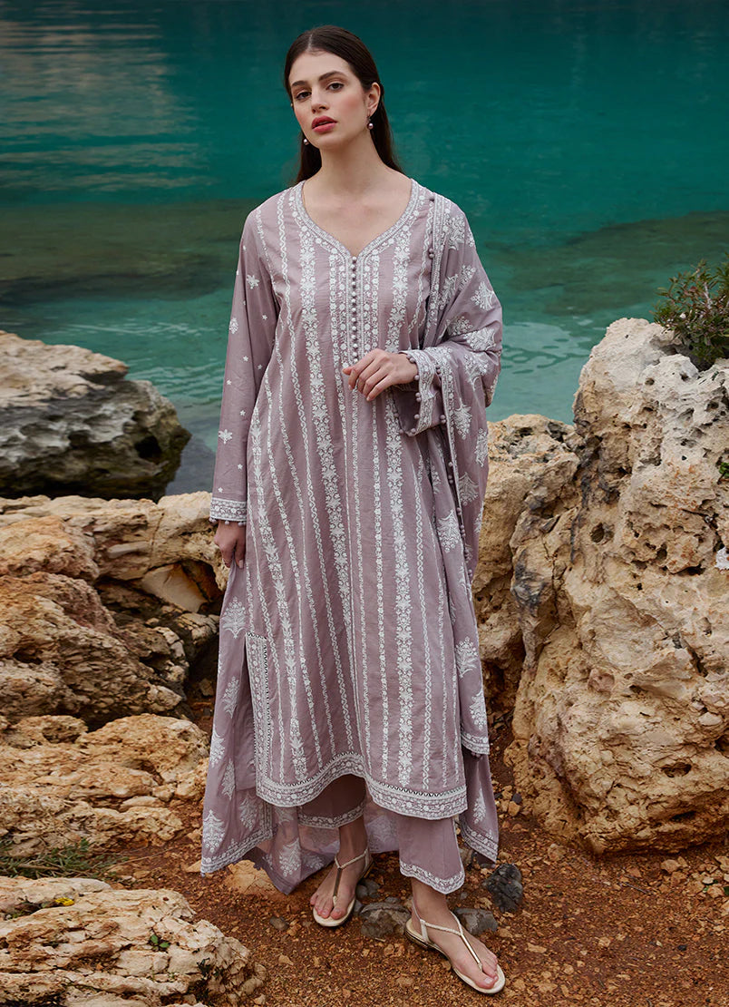 Lawn-3PC Embroidered Shirt with Organza Embroidered Dupatta-1370 -fashion