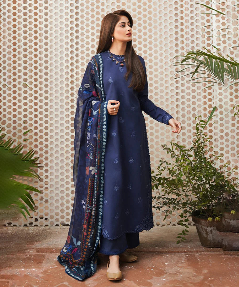 Lawn-3PC Embroidered Shirt with Digital Printed Jacquard Dupatta- 1353 -fashion