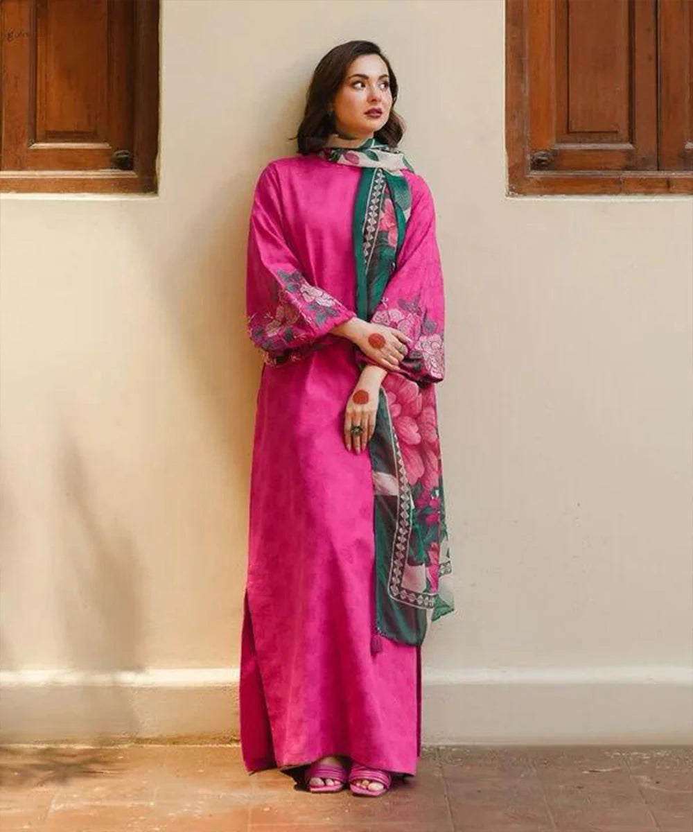 3PC-Printed Lawn Shirt With Voile Printed Dupatta-1541 -fashion