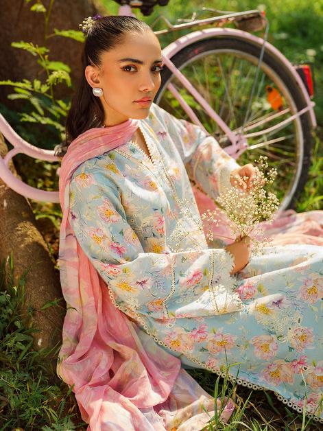 3PC-Printed Lawn Shirt With Voile Printed Dupatta-1548 -fashion