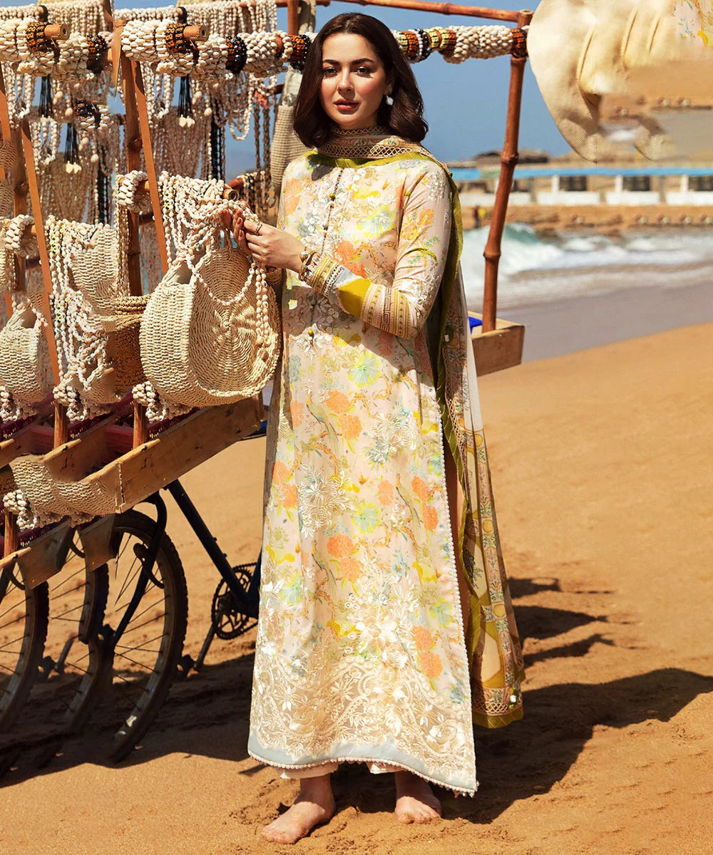 3PC-Printed Lawn Shirt With Voile Printed Dupatta-1545 -fashion