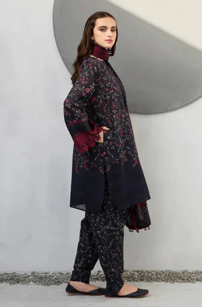 3PC Lawn Printed Shirt With Voile Printed Dupatta-1505 -fashion