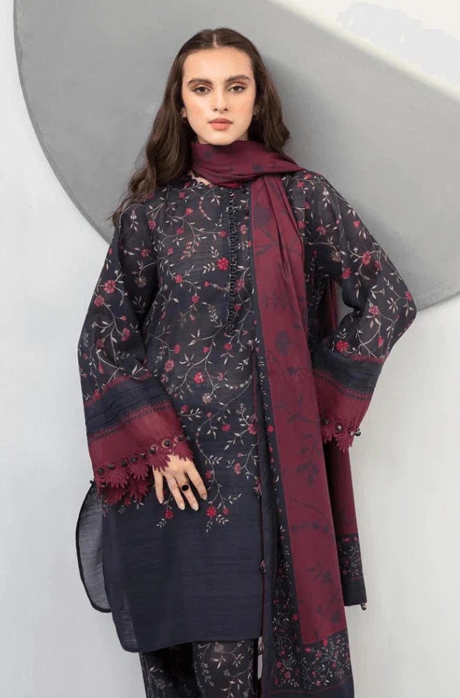 3PC Lawn Printed Shirt With Voile Printed Dupatta-1505 -fashion