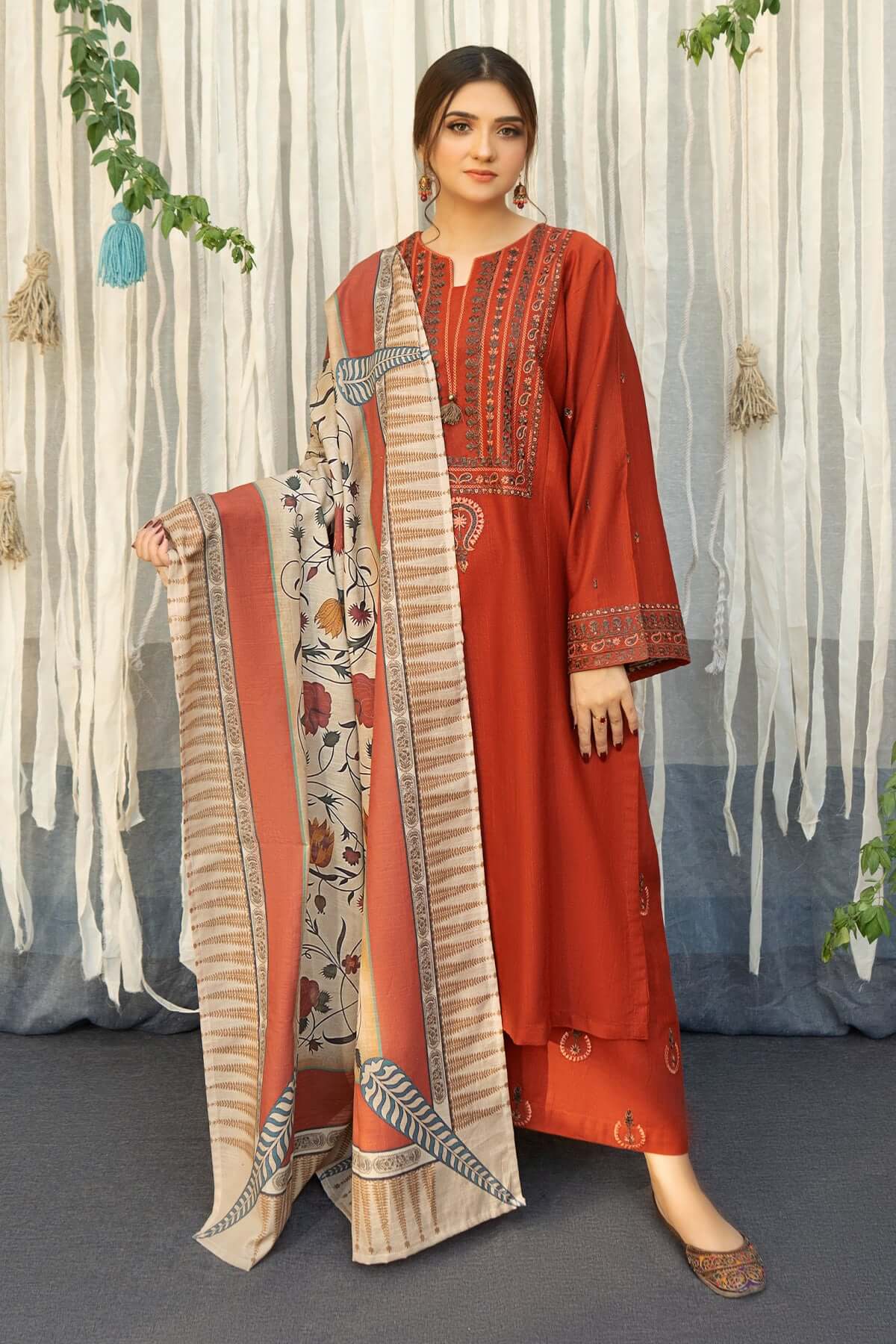 Lawn 3PC Embroidered Shirt with Digital Printed Dupatta-1192 -fashion