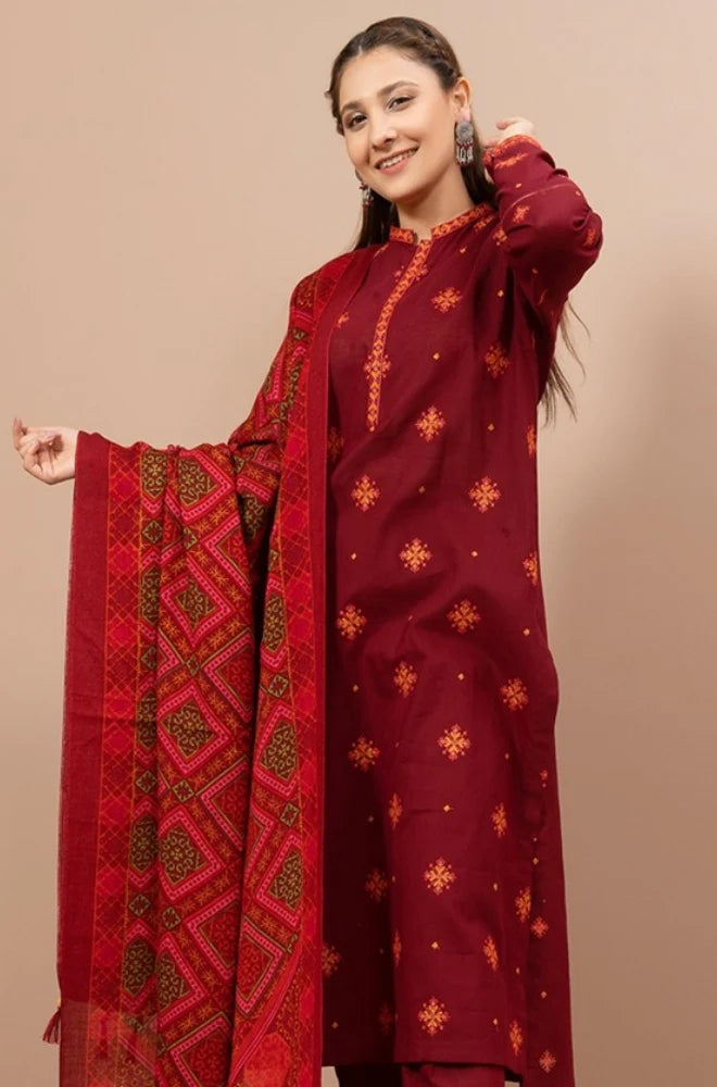 Lawn-3PC Embroidered with Digital Printed Dupatta-1187 -fashion