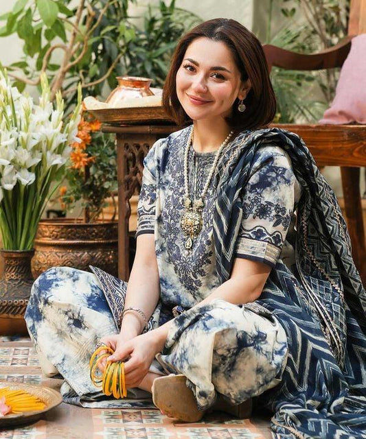 3PC-Printed Lawn Shirt With Voile Printed Dupatta-1542 -fashion